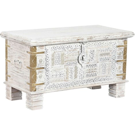 Coffre de rangement en manguier et métal coloris blanc- Longueur 80 x Profondeur 40 x Hauteur 45 cm -PEGANE-