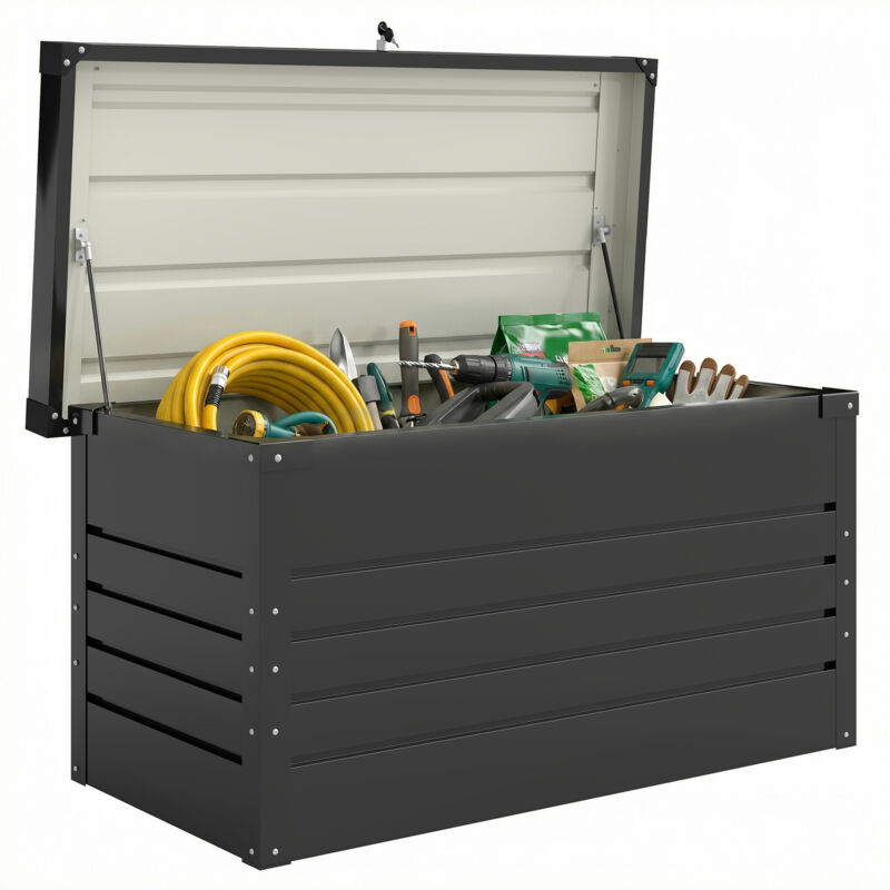 OUTSUNNY  Coffre de rangement en métal 350L Étanche Acier Gris Anthracite