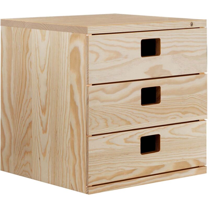 Idroweb – Cajonera modulable 3 tiroirs en pin massif 36x33x36cm – Finition brute non vernie – Solution de rangement esthétique et personnalisable
