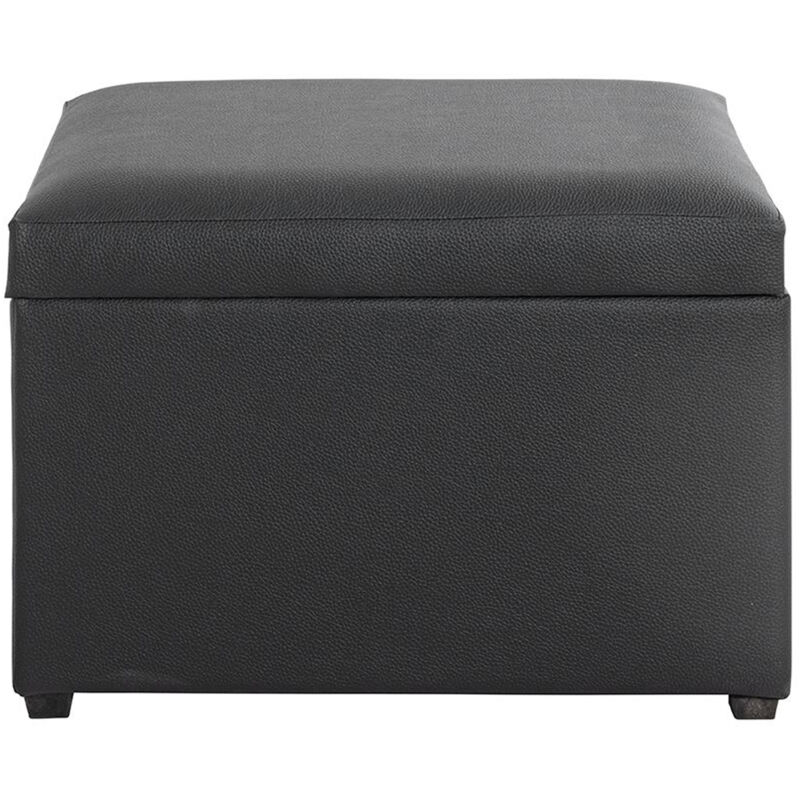 Coffre de rangement en simili-cuir coloris noir et bois -longueur 58 x profondeur 39 x hauteur 42 cm