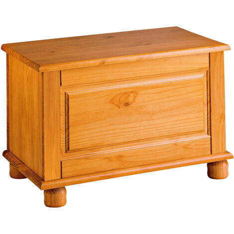 Coffre de rangement enfant avec porte rabattable en pin massif coloris Miel - Longueur 70 x Profondeur 39 x Hauteur 46 cm