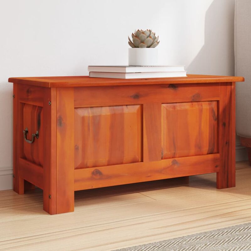 Coffre de rangement avec couvercle marron bois massif d acacia