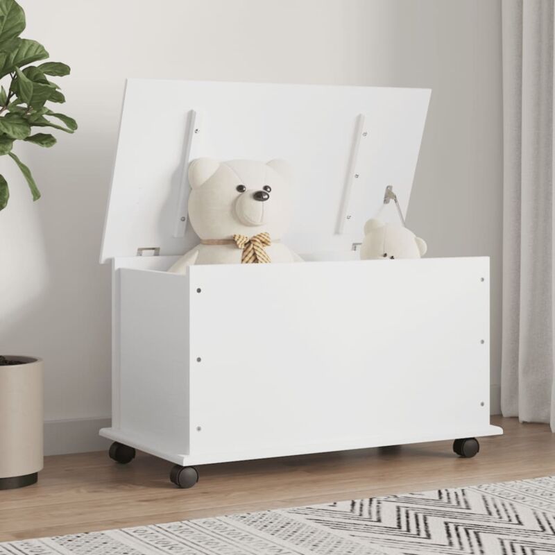 Coffre de rangement et roulettes alta blanc bois massif de pin CFW74914