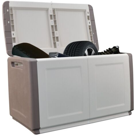 Coffre de Rangement Extérieur 230L Malle de Jardin Beige/Taupe 96 x 53 x H57cm Poignées de transport INTEC