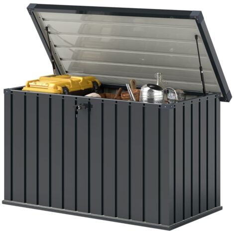 Coffre de rangement extérieur 400 L étanche en acier galvanisé avec serrure 124 x 66 x 72 cm gris foncé