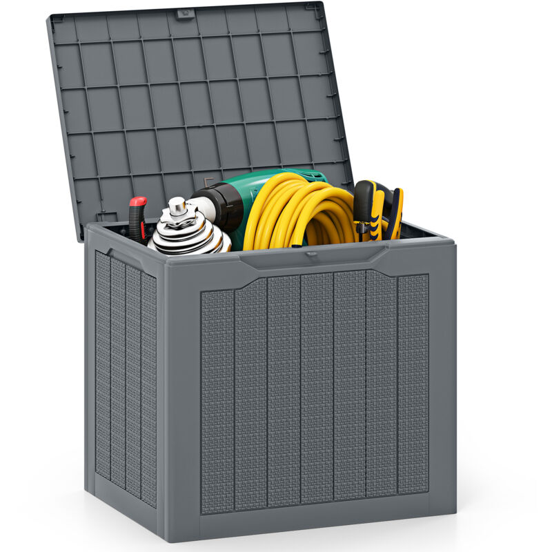 Coffre de Rangement Extérieur 96 L avec Couvercle Verrouillable et Texture en Rotin Tressé, Boîte de Rangement Étanche, Gris