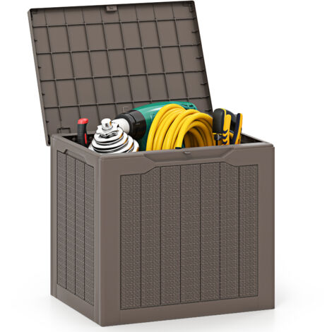 Coffre de Rangement Extérieur 96 L avec Couvercle Verrouillable et Texture en Rotin Tressé, Boîte de Rangement Étanche, Marron
