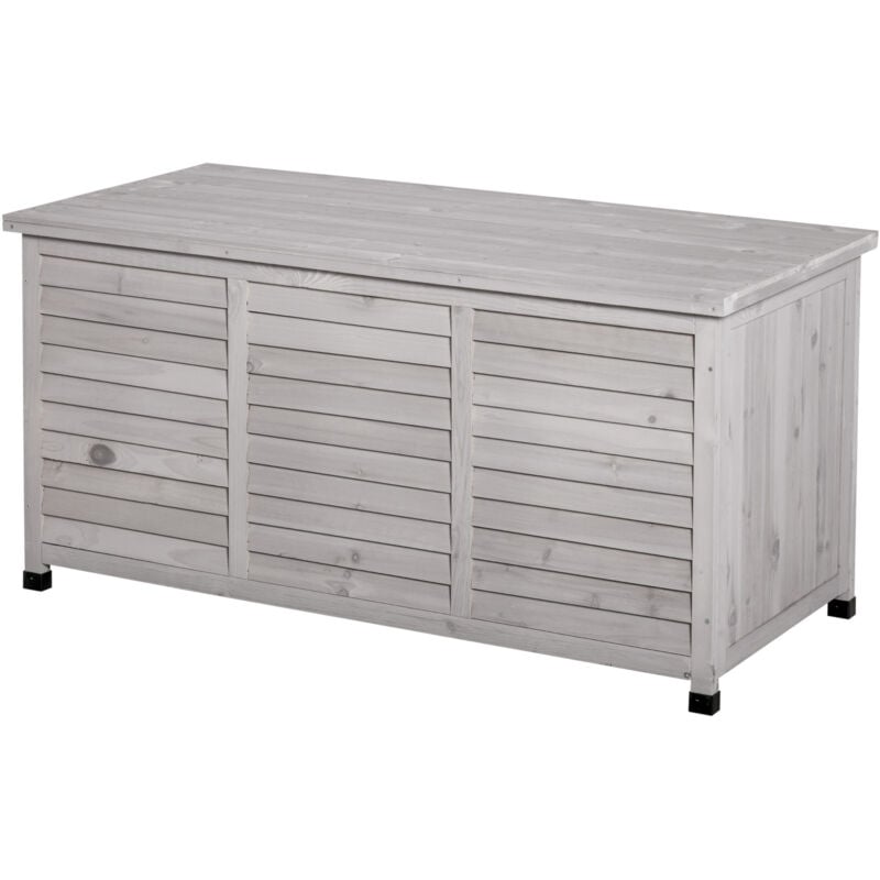 Coffre de rangement extérieur façade persienne - coffre jardin 283L - dim. 127 x 56 x 60cm - bois gris