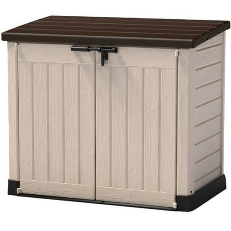 Coffre de rangement extérieur KETER en résine 1200 litres Beige et marron - Range Poubelles ou vélo