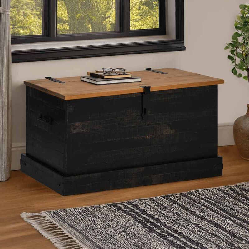 Vidaxl - Coffre de rangement halden noir 91x48x47 cm bois massif pin