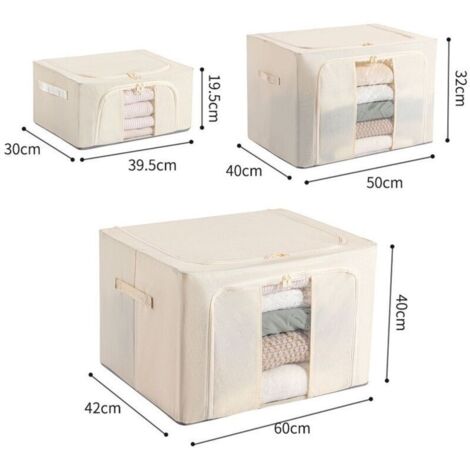 Coffre de rangement imperméable en PVC, pliable et multi-compartiments, pour vêtements ou couettes, 100 L (60 x 42 x 40 cm), en tissu Oxford beige.