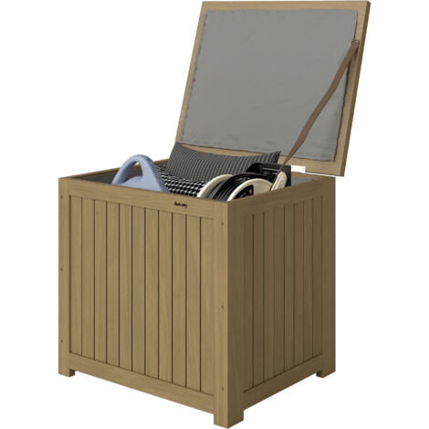 Coffre de Rangement Jardin 130L Bois Massif Brun avec Doublure Amovible