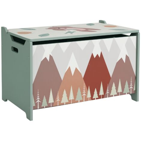 Coffre de rangement jouet, couvercle rabattable, motif mignon, vert