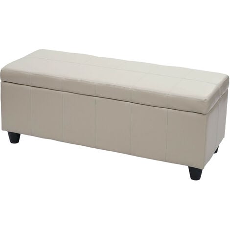 Coffre de rangement Kriens, banc, tissu/textile, 45x114x45cm - crème