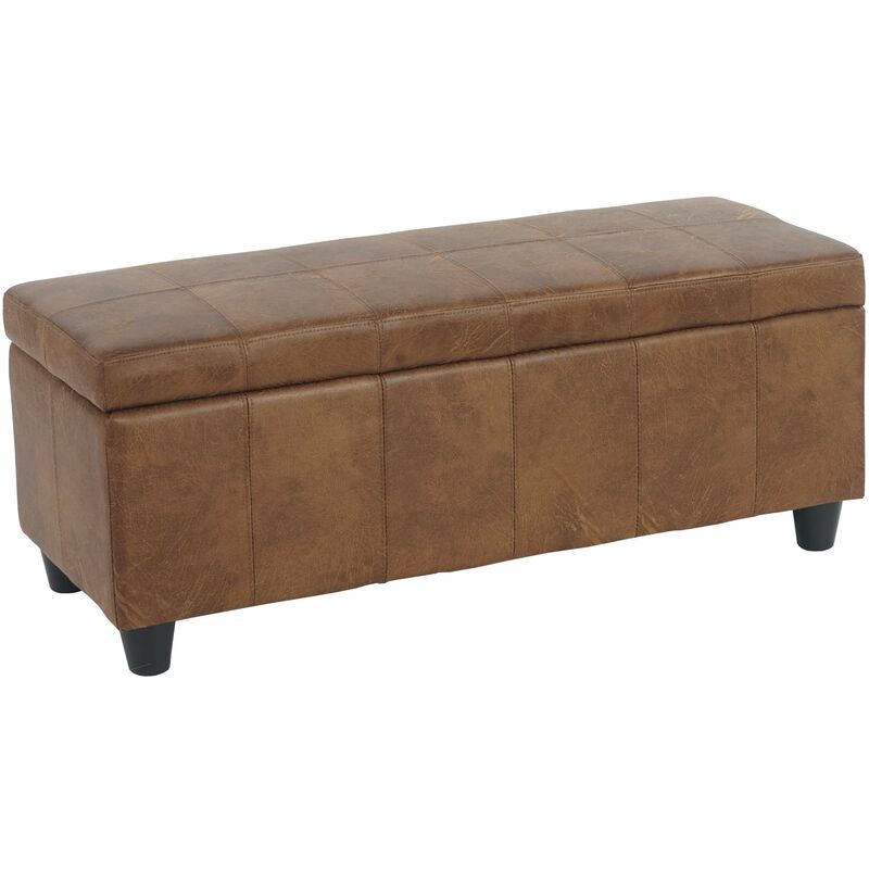 [JAMAIS UTILISÉ] Banc/banquette/coffre de rangement Kriens, 112x45x45cm, similicuir, aspect daim marron