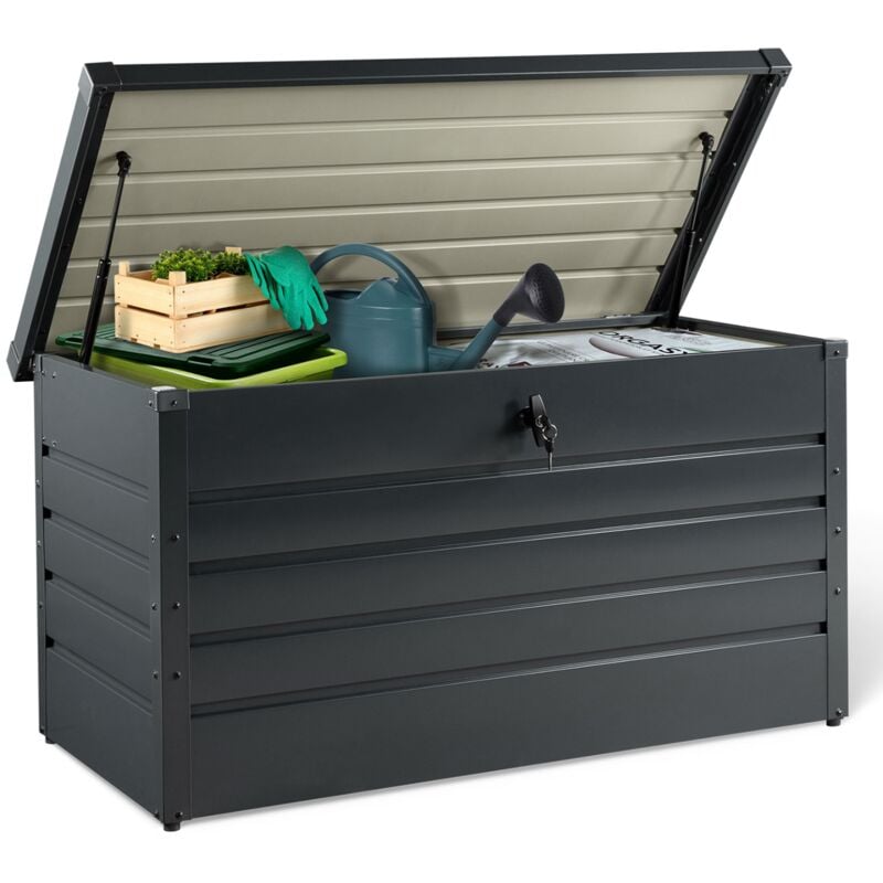 Coffre de rangement métal verrouillable gris anthracite pour jardin 350L 120x62,5x63 cm
