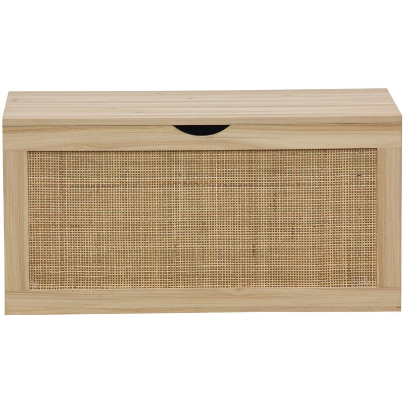 Coffre de rangement, meuble de rangement en décor pin , rotin - Longueur 80 x profondeur 40 x hauteur 40 cm Pegane