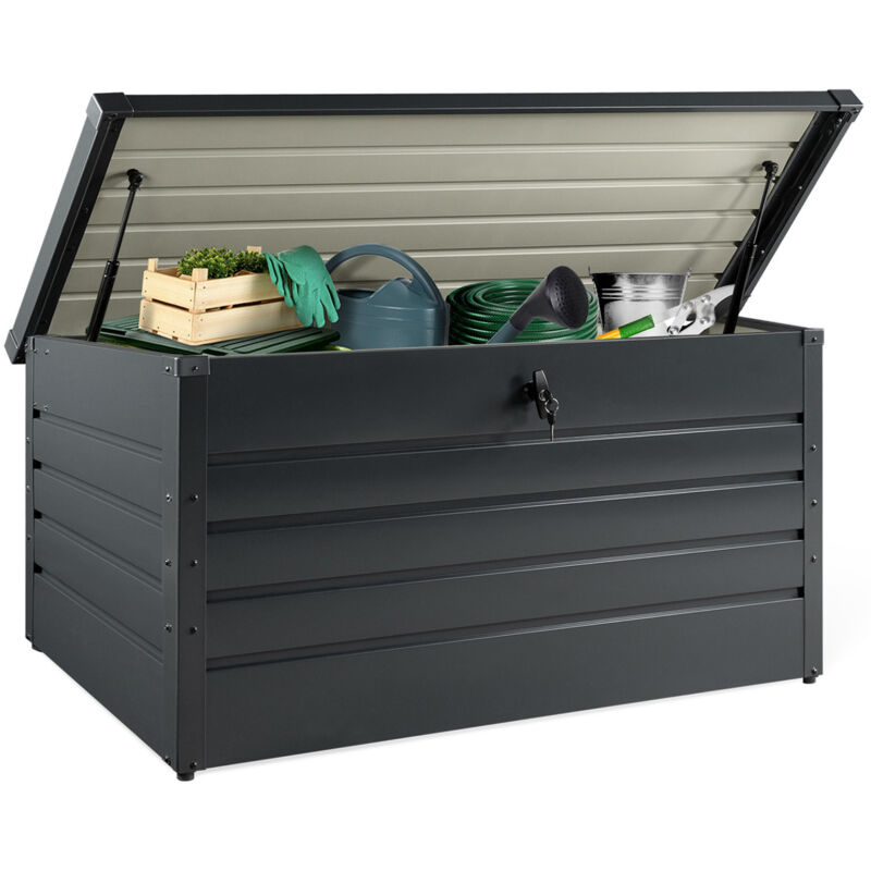 Coffre de rangement métal verrouillable gris anthracite pour jardin 810L
