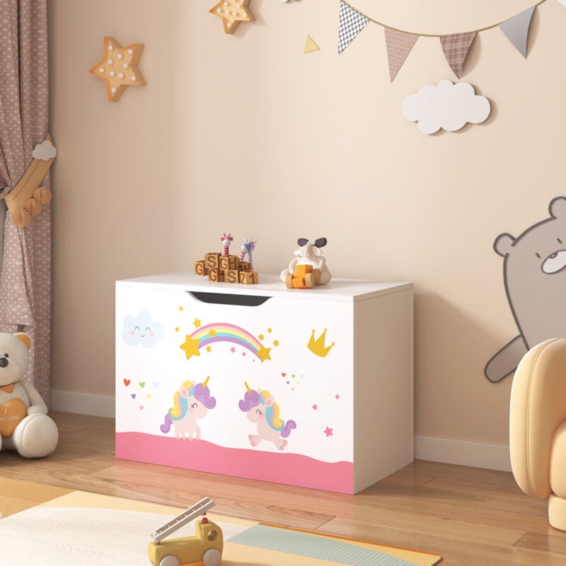 Coffre de rangement Oleiros pour enfant 40 x 60 x 30 cm blanc / violet / rose [en.casa]