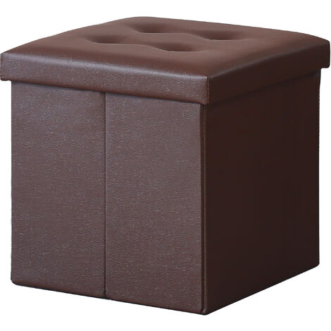 Coffre de Rangement Pouf Pliable PVC  38cm - marron