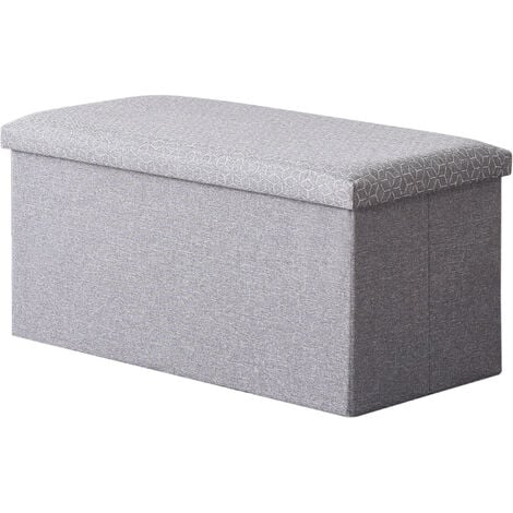 Coffre de Rangement Pouf Pliable Tissu 76cm - gris clair