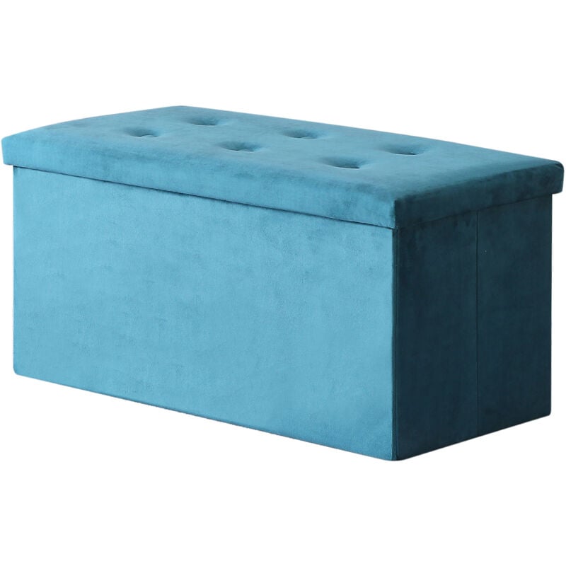 Hobag - Coffre de Rangement Pouf Pliable velours 76cm - bleu vert