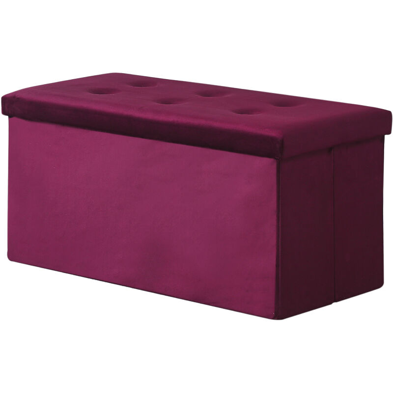 Hobag - Coffre de Rangement Pouf Pliable velours 76cm - bordeau