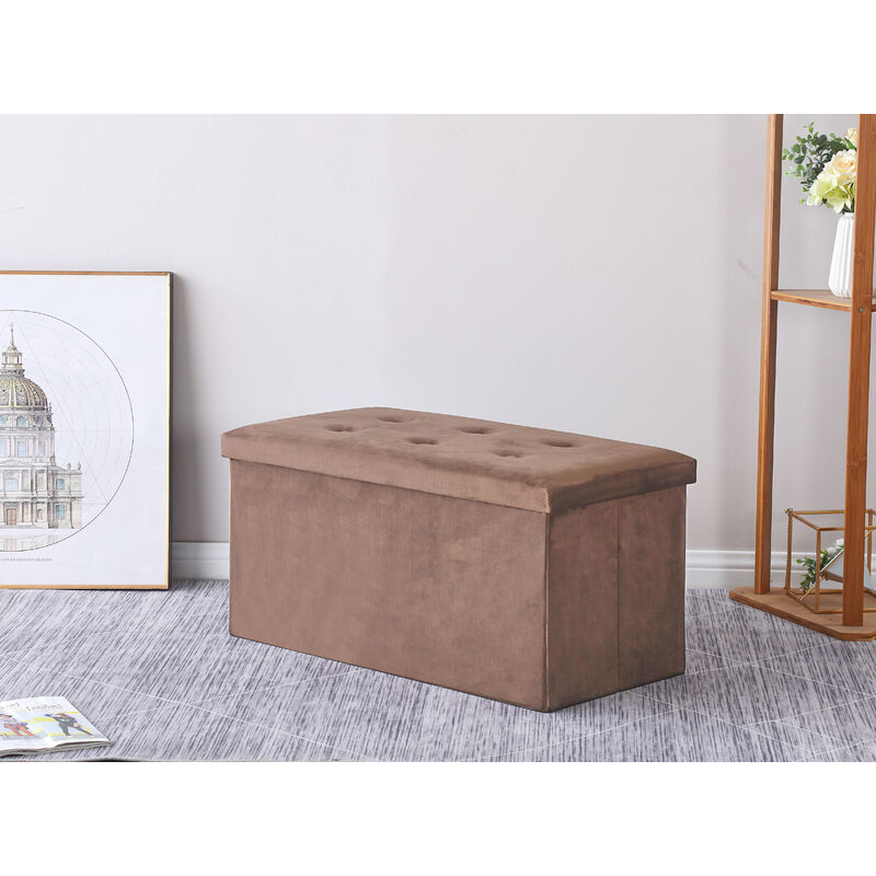 Hobag - Coffre de Rangement Pouf Pliable velours 76cm - marron
