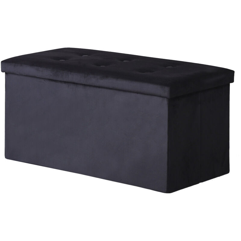 Coffre de Rangement Pouf Pliable VELOURS 76cm - noir