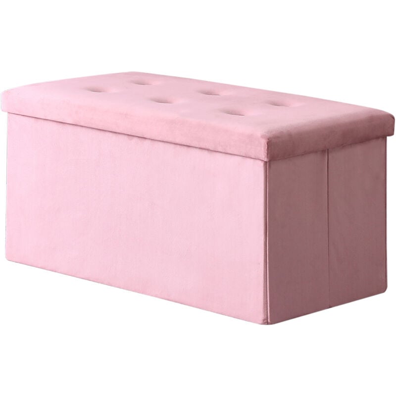 Coffre de Rangement Pouf Pliable VELOURS 76cm - rose