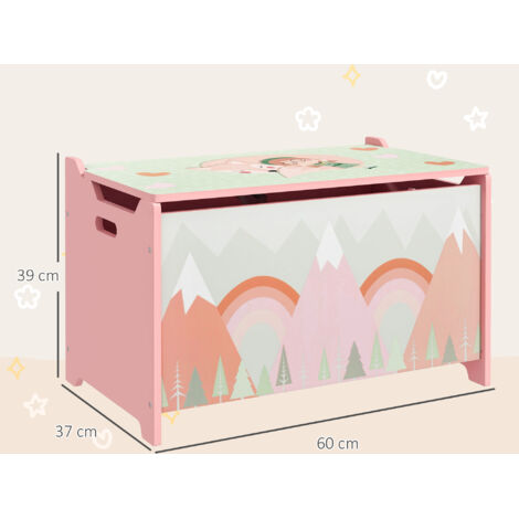 Coffre de rangement spacieux, coffre à jouets avec couvercle à charnière de sécurité, motif animal mignon, 60 x 37 x 39 cm, rose