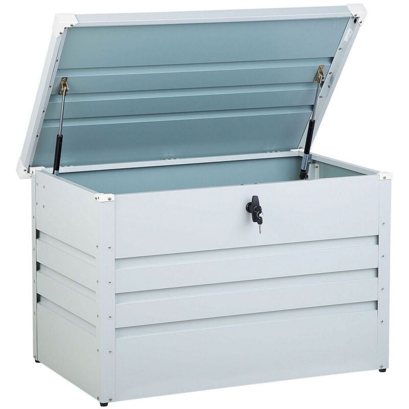 Beliani - Coffre de Rangement Extérieur 100 x 62 cm 400 Litres en Acier Galvanisé Blanc Idéal pour les Accessoires de Jardin Durable et Décoratif