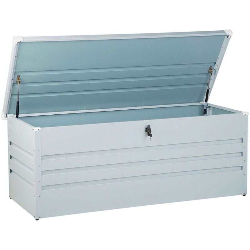 Beliani - Coffre de Rangement Extérieur 165 x 70 cm 600 Litres en Acier Galvanisé Gris Clair Idéal pour les Accessoires de Jardin Durable et Décoratif