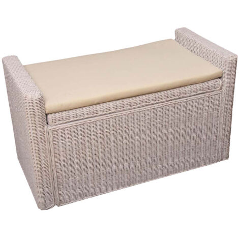 Coffre de stockage, banquette M92 rotin avec coussin Kissen 88cm - blanc