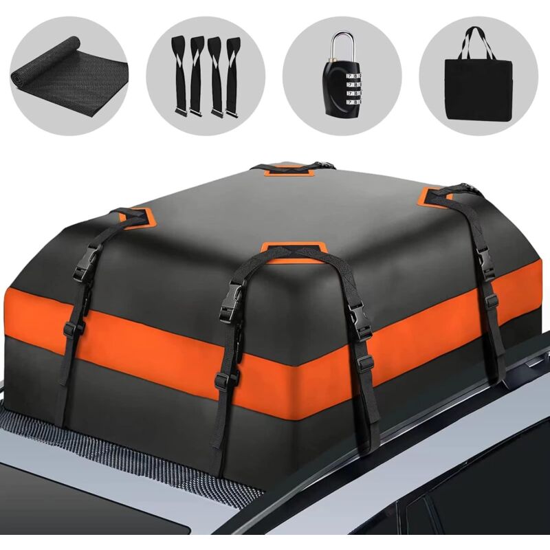 Coffre de Toit, Car Rooftop Cargo, 15 Pieds Cubes pour Toutes Les Voitures avec/sans Porte-Bagages, 1 Tapis antidérapant, 8 Sangles renforcées, 4