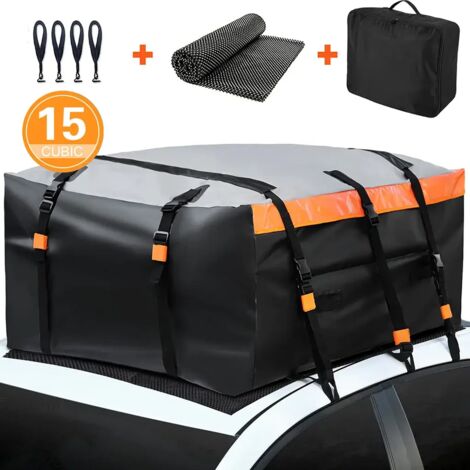 Coffre de toit voiture 425L – Imperméable et résistant aux intempéries – Dimensions 111x86x43 cm – Avec 6 sangles renforcées – Noir