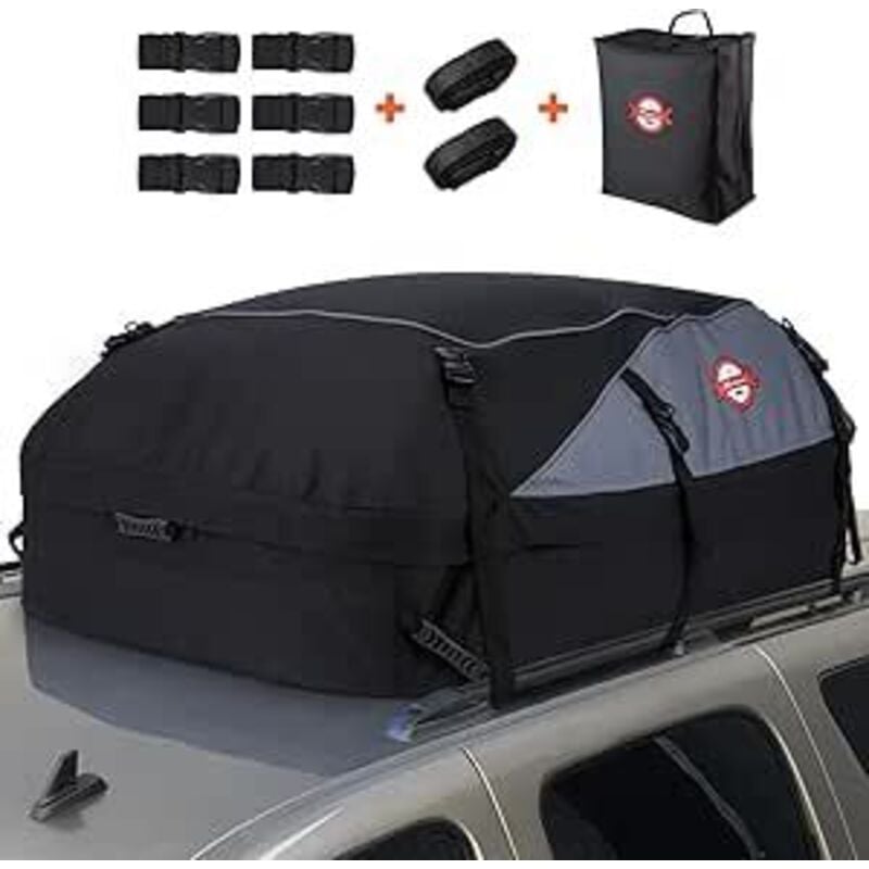 Coffre de toit voiture 425L pour voyage, 105x90x45cm, Sac à Bagages Résistant aux Intempéries, Adapté aux Voitures, Camions, SUV, avec sangles, Noir
