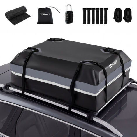 Coffre de Toit Voiture Étanche 450 L, avec Tapis Antidérapant 6 Crochets de Porte Verrou, Sac de Transport, pour Véhicules avec/sans Galerie (Gris)