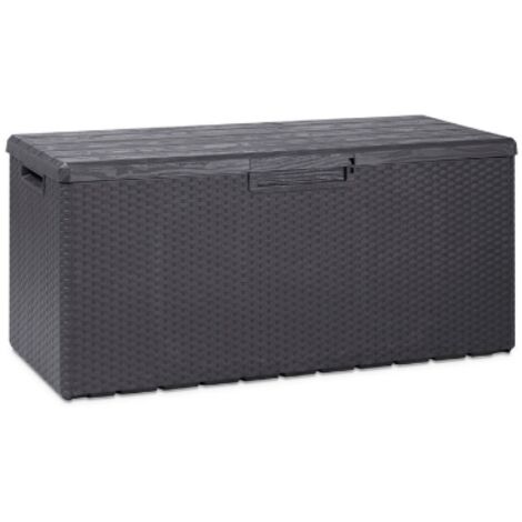 Coffre d'extérieur de 340 litres en résine anthracite avec effet rotin et couvercle effet bois Portofino
