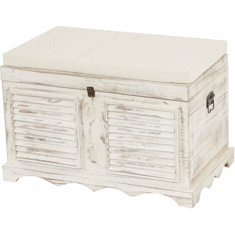 Coffre en bois banquette de rangement en bois vintage 50x76x45cm blanc 040002497