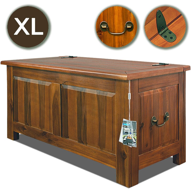 Coffre boîte rangement bois malle 85x44x48cm Bois Acacia Coffre de rangment intérieur