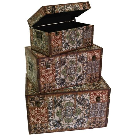 Coffre en éco-cuir 1-3 mandala rectangulairecm59x36h33