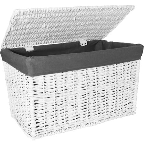 Coffre en osier 105L 66x40x40 cm blanc-gris