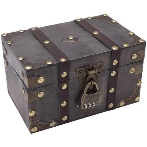 Coffre-fort à bijoux vintage en bois avec serrure à code, boîte sécurisée en métal pour collection
