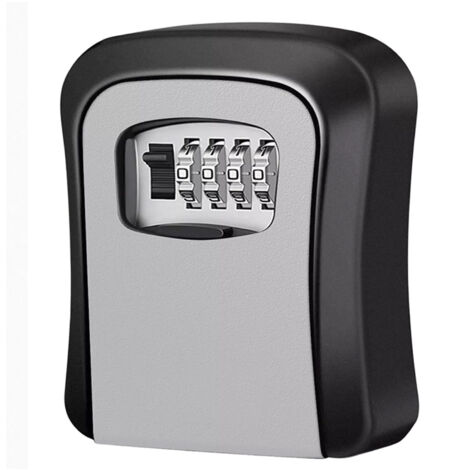 Coffre-fort à clé portable avec code à 4 chiffres, montage mural, pour extérieur, gris
