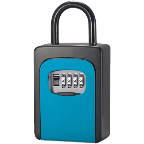Coffre-fort à clés antivol, étanche, suspendu, boîte à clés en métal, serrure à combinaison à 4 chiffres, clé de rechange, dissimulé (bleu) - AquaForge
