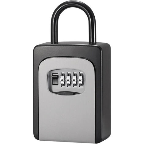 Coffre-fort à clés avec cache anti-poussière pas besoin d'installer un mot de passe à combinaison à 4 chiffres , Gris