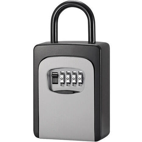 Coffre-fort à clés avec cache anti-poussière pas besoin d'installer un mot de passe à combinaison à 4 chiffres , Gris