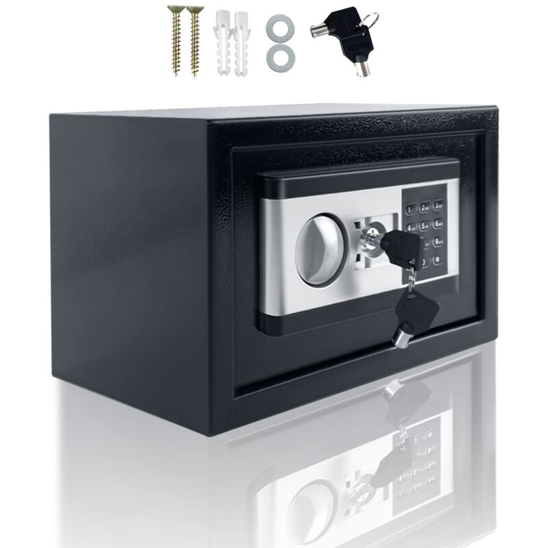 Naizy - Coffre fort à combinaison en Acier 12L Coffre Fort Code Digital avec Clé de Sécurité & Fonctions d'Alarme - Noir+Argent