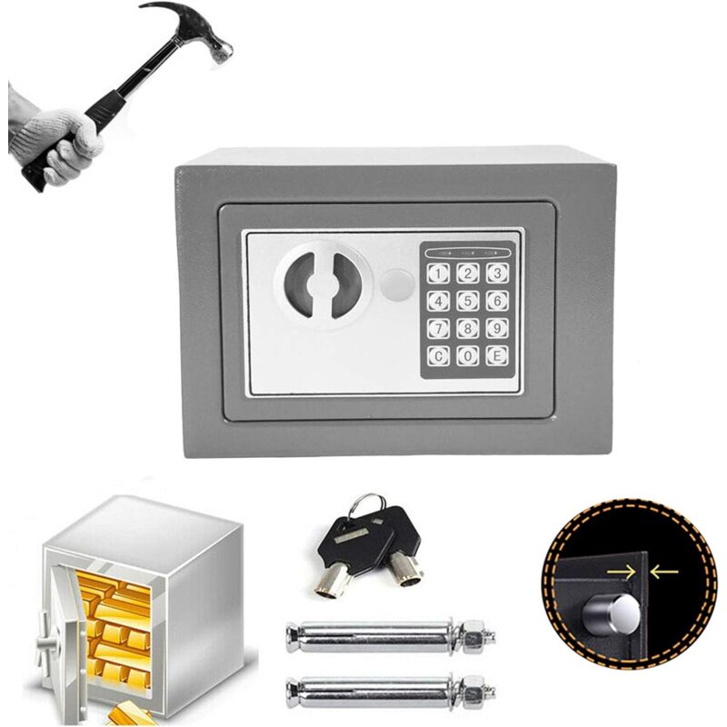 Hsha - Coffre-fort à fixation murale 4.6L 17 x 23 x 17 cm En acier Sécurité électronique numérique Avec mécanisme de verrouillage avec 2 clés Pour